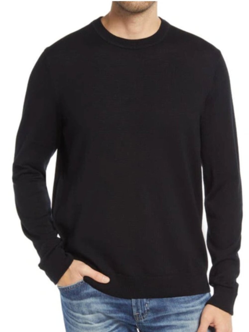NORDSTROM Men's Washable Merino Wool Crewneck Sweater Black Large L 22x25.5